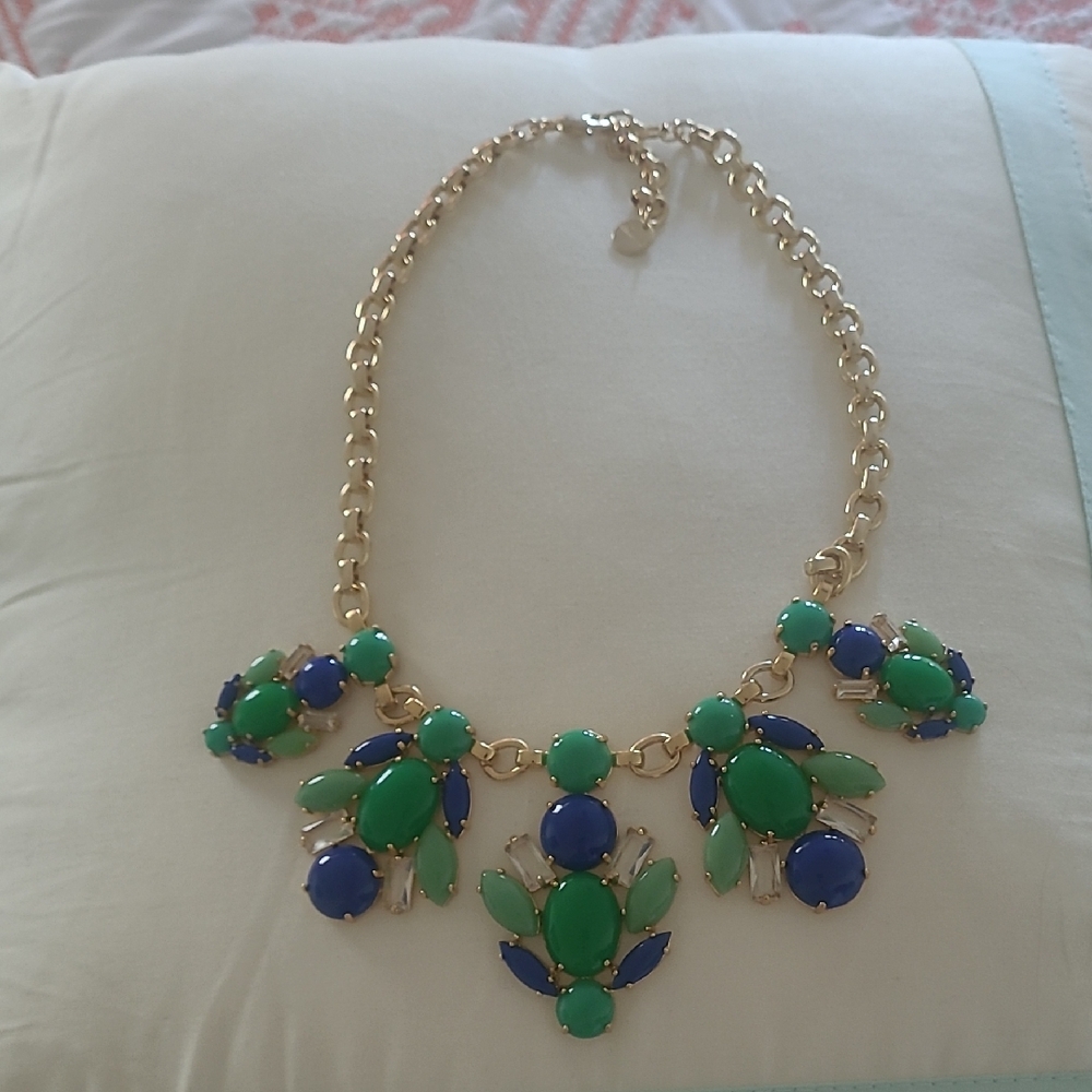 Stella & Dot Gold Necklace with Green and Blue Accents